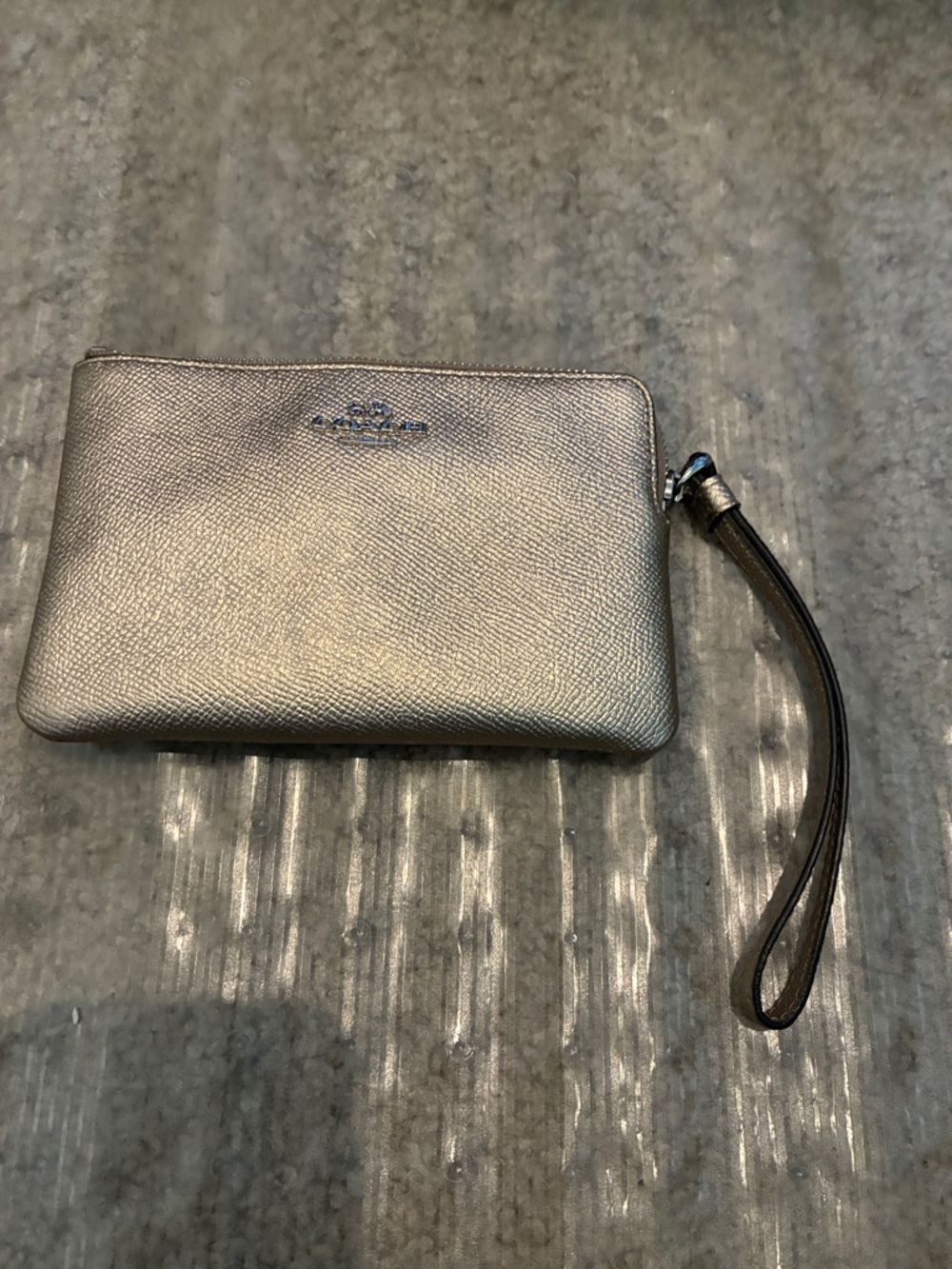 Coach Metallic Silver Leather Wristlet with Detachable Strap